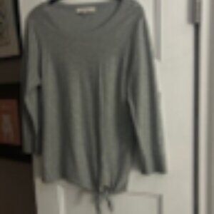 LOFT Lightweight long sleeve grey sweater with tie bottom